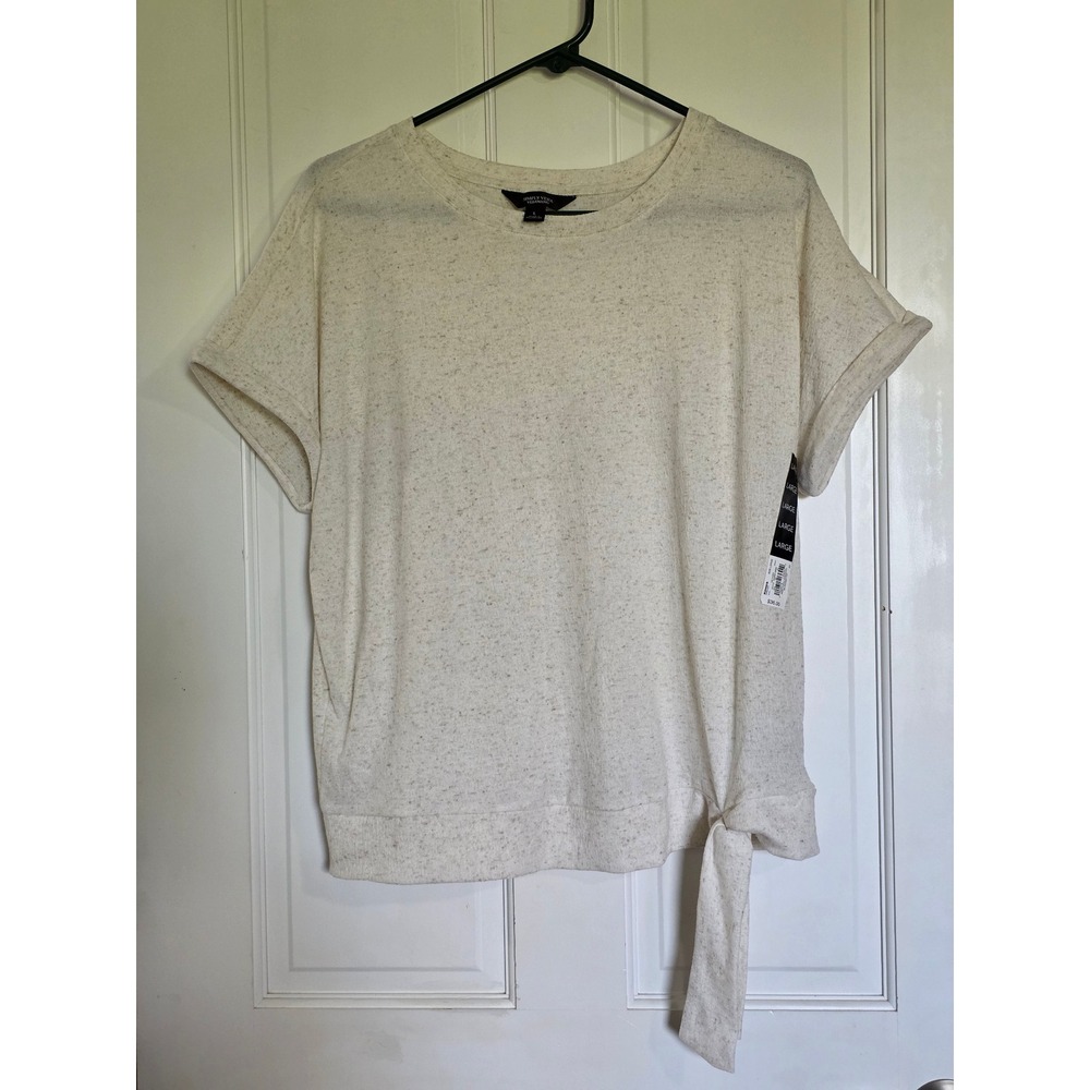 Simply Vera Vera Wang Womens Ivory Side Tie Dolman Top Large NWT Linen Blend